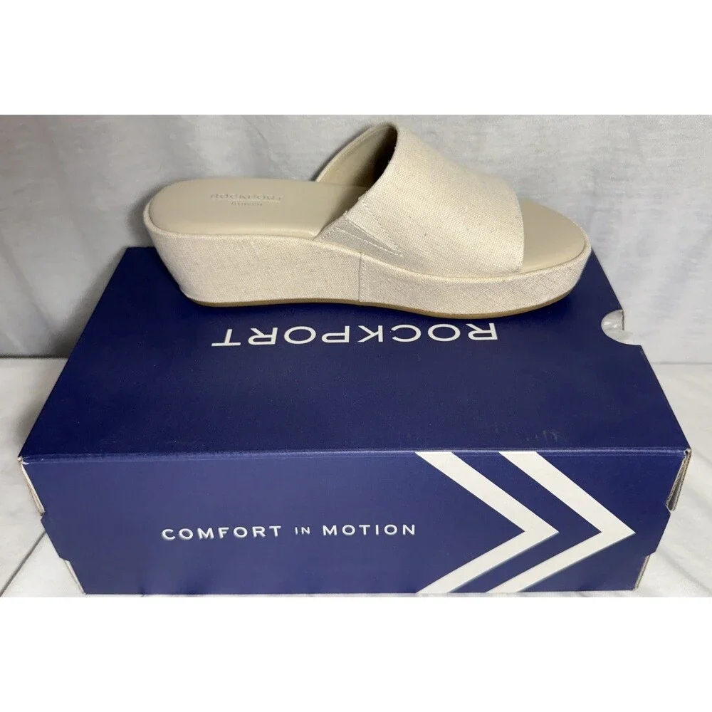 NEW NIB Rockport Aubriella Slides Womens Comfort Sandals Size 5.5 shoes Natural